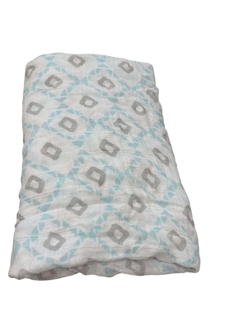 Quilted Muslin Baby Blanket Gray Blue Geometric Print 42 X 47 Inches